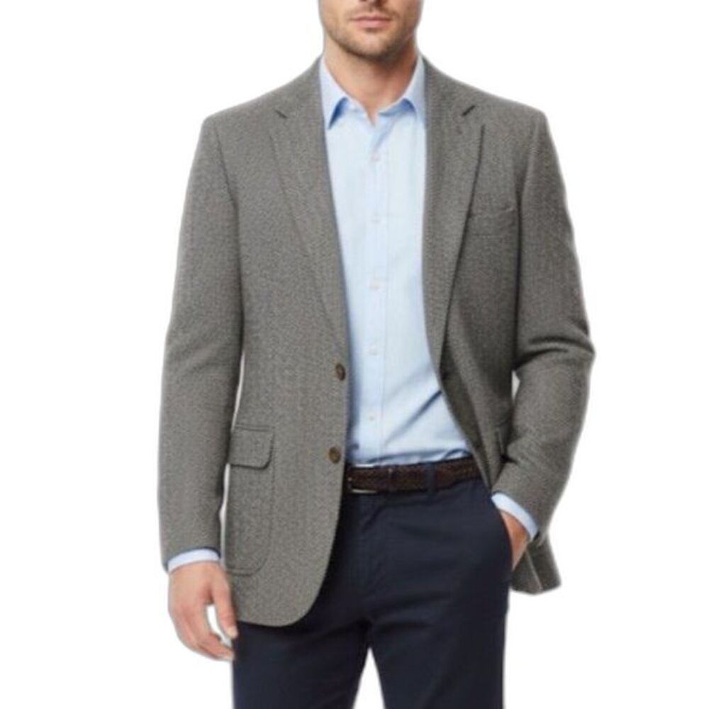 Marshall & Reed Black Gray Herringbone Harris Tweed Wool Sport Coat Size 42